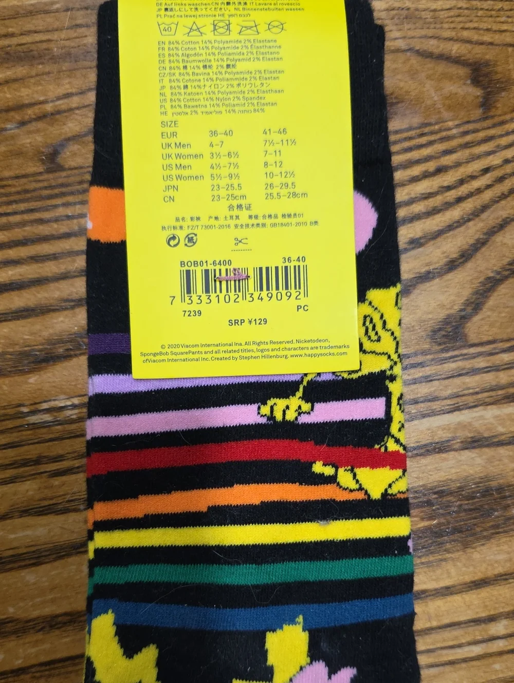 Happy Socks Black Multicolor SpongeBob & Patrick Crew Socks